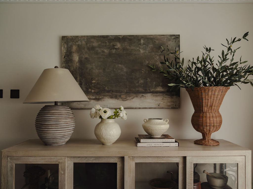 Large Woven Rattan Urn Vase