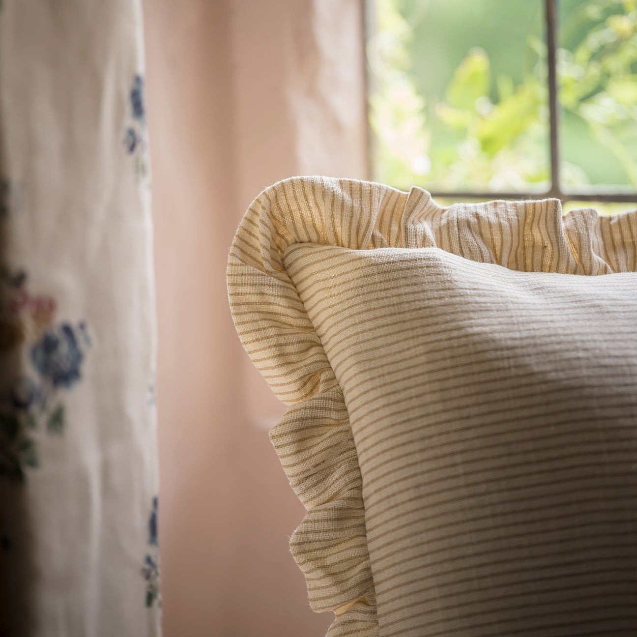 Stripe Frill Cushion – Taupe