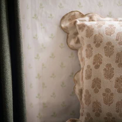 Scallop Block Print Cushion – Taupe