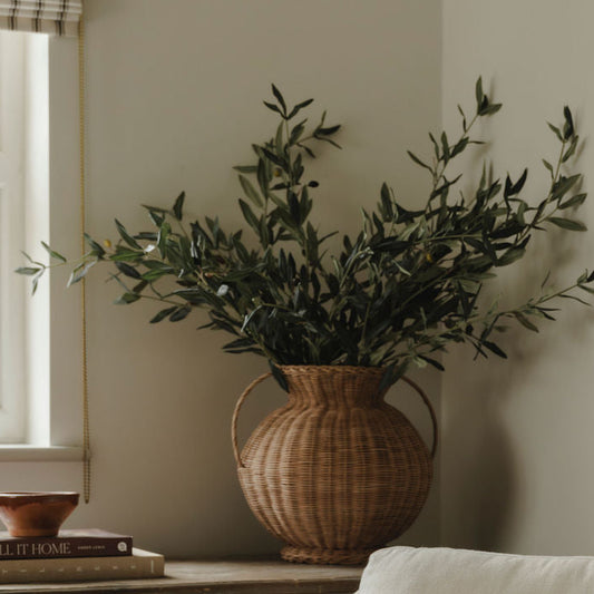 Medium Woven Vase and Olive Stems - Worth $148 - Bundle Price $118.40 Save 20%
