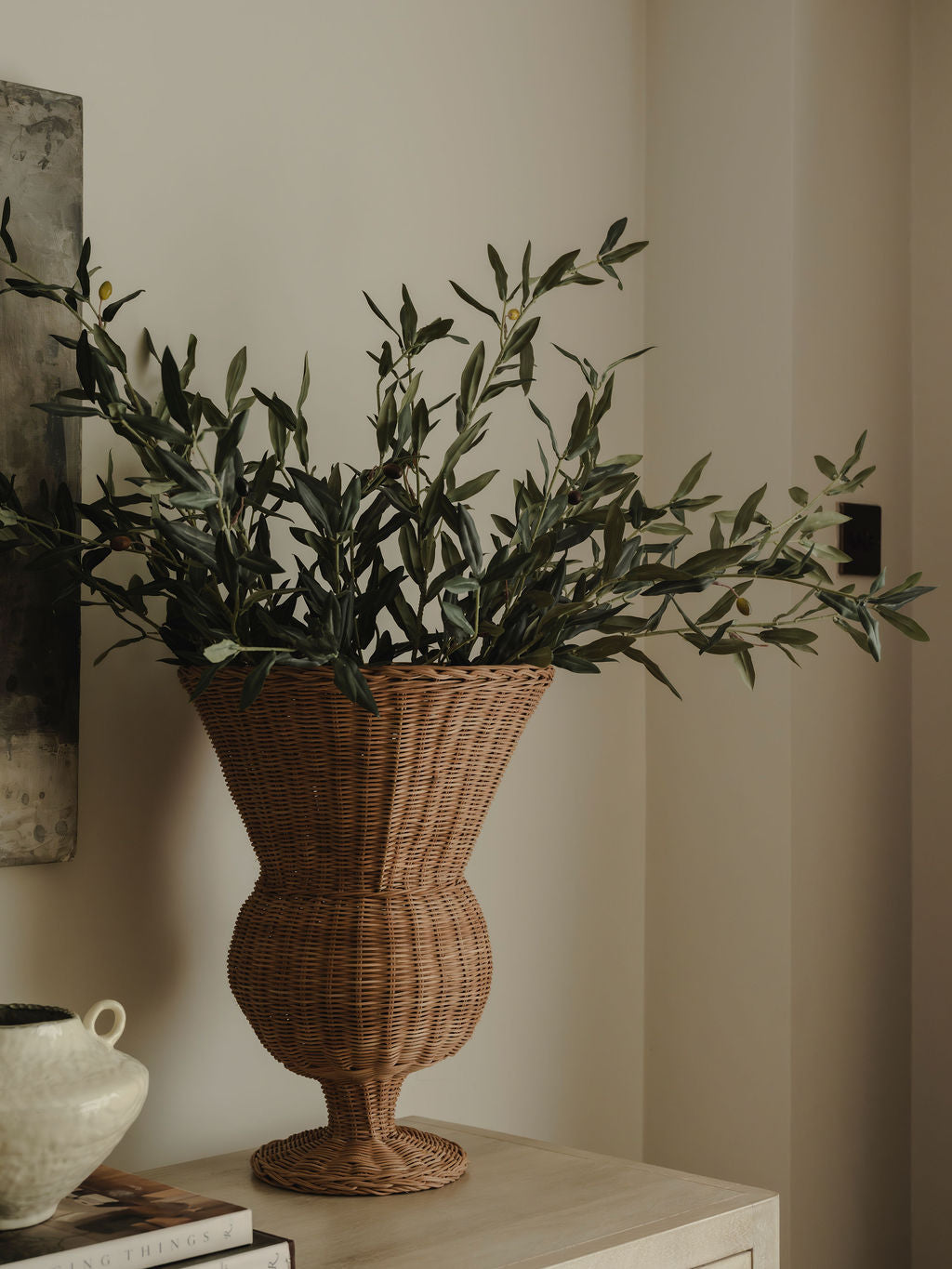 Large Woven Rattan Urn Vase