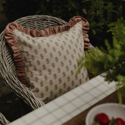 Matilda Velvet Ruffle Cushion - Rosewood