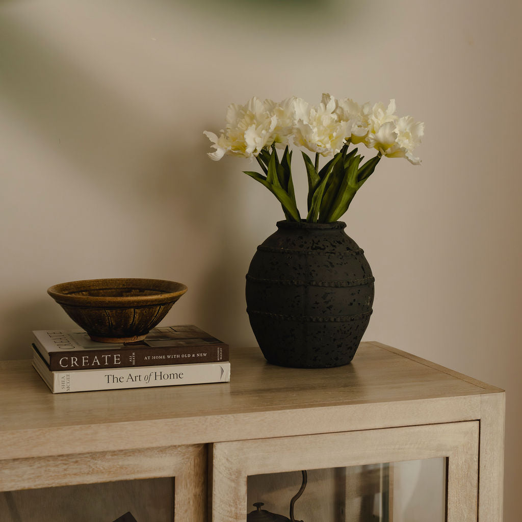 Charcoal Ribbed Terracotta Vase