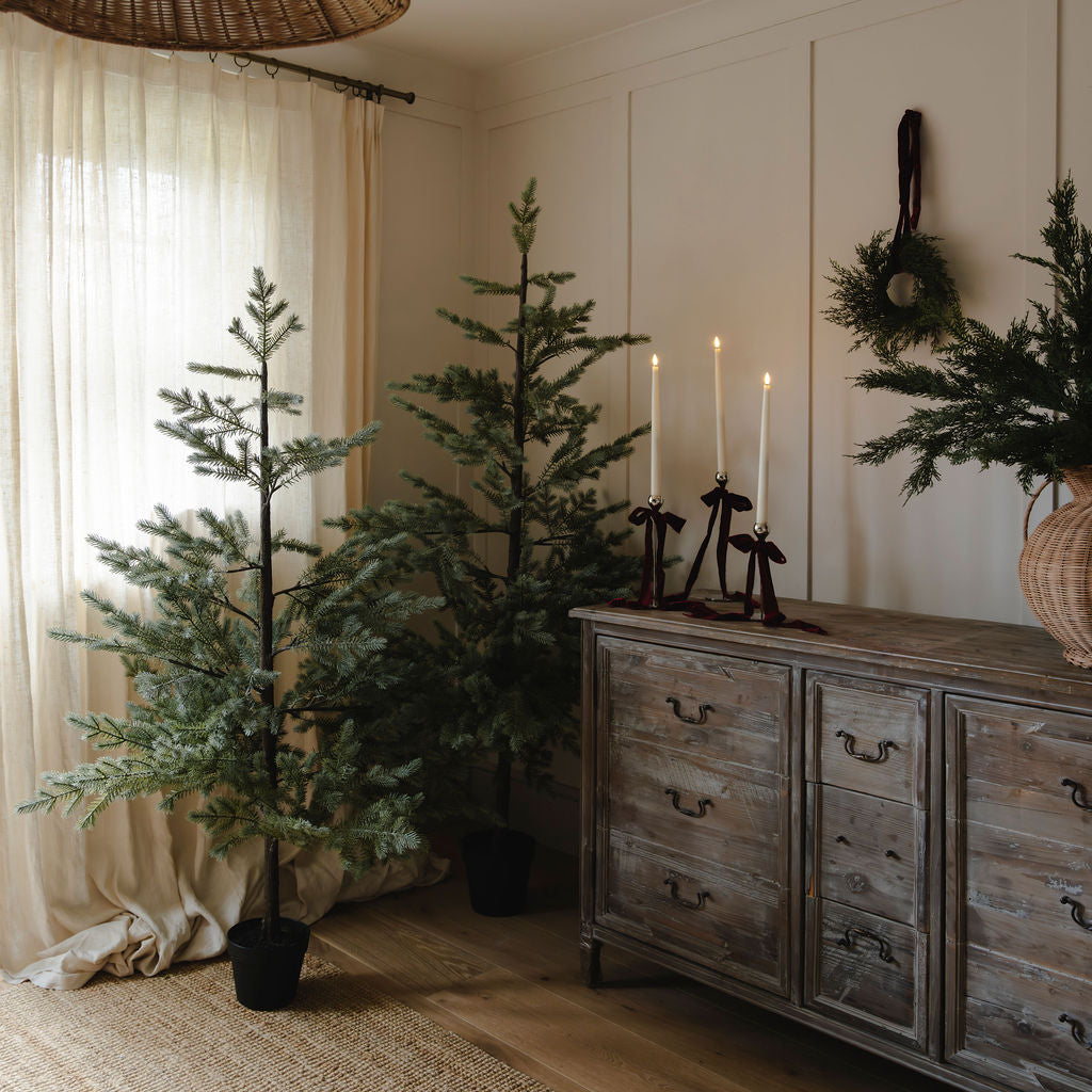 Faux Grey Pine Tree in Real Ceramic Pot