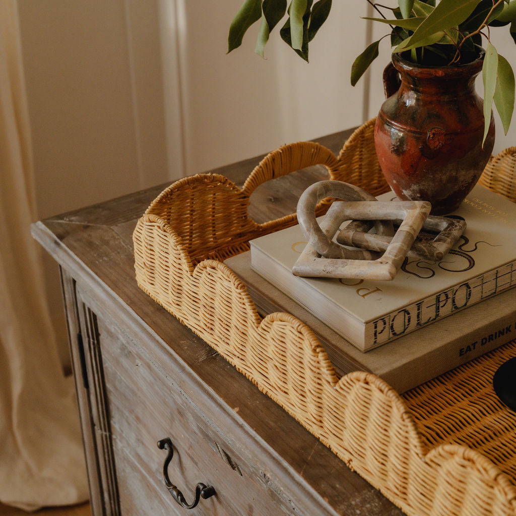 (Slight Seconds) Large Scalloped Wicker Tray