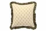 Decorative pillow with a textured pattern and ruffled edge on a white background