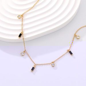 cubic zirconia black square necklace