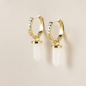 white quartz & crystal hoop earrings