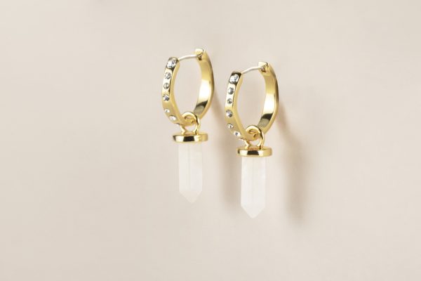 white quartz & crystal hoop earrings