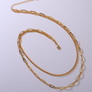 two layered link gold necklace