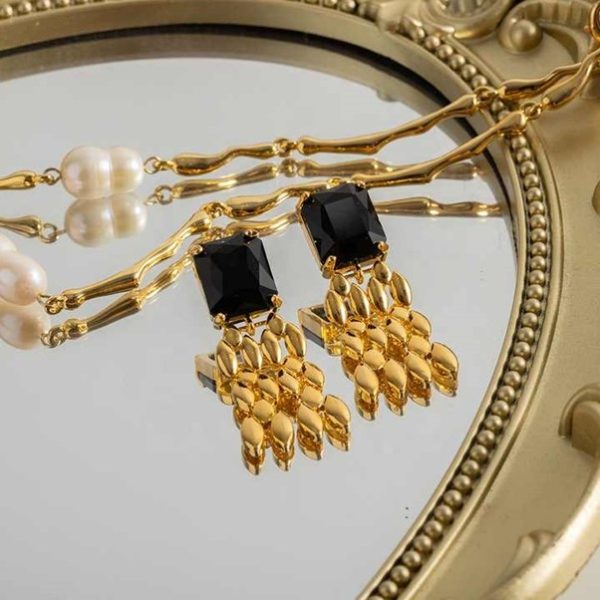 black tassel statement earrings