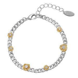 Dainty Flower Link Gold & Silver Bracelet