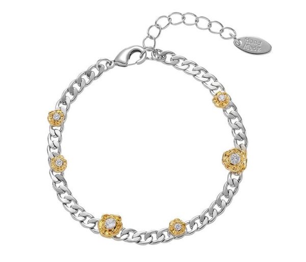 Dainty Flower Link Gold & Silver Bracelet