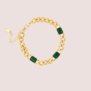 Cuban Chain & Green Cubic Zirconia Bracelet