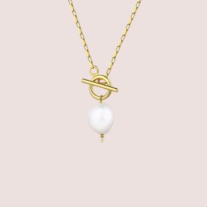 Freshwater Pearl Circle & Bar Pendant Necklace