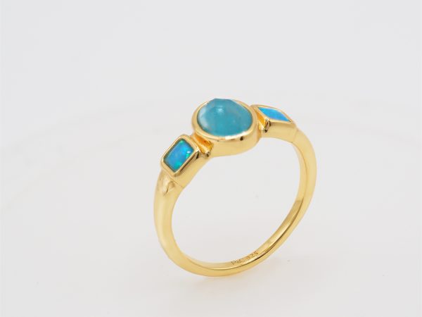 blue gold two tone stone ring