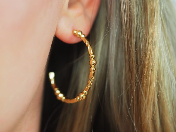 twist and ball hoop earrings gold