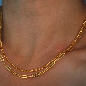 two layered link gold necklace