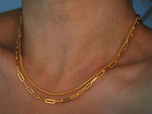 two layered link gold necklace