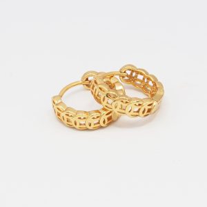 gold patterned huggie earrings