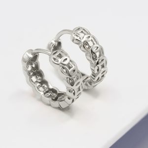 silver patterned silver huggie earrings