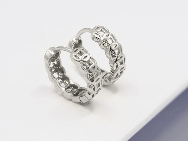 silver patterned silver huggie earrings