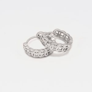 silver patterned silver huggie earrings