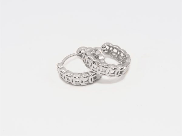 silver patterned silver huggie earrings