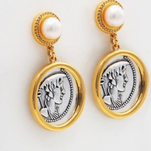 Vintage Freshwater Pearl Silver Coin Drop Earrings