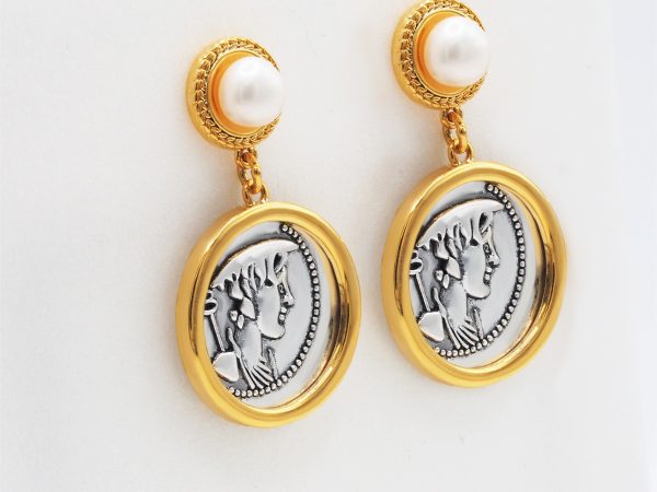 Vintage Freshwater Pearl Silver Coin Drop Earrings