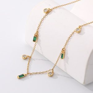 cubic zirconia green square necklace