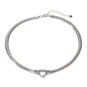 love heart chain choker silver