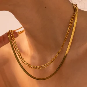 paperclip double layered gold necklace