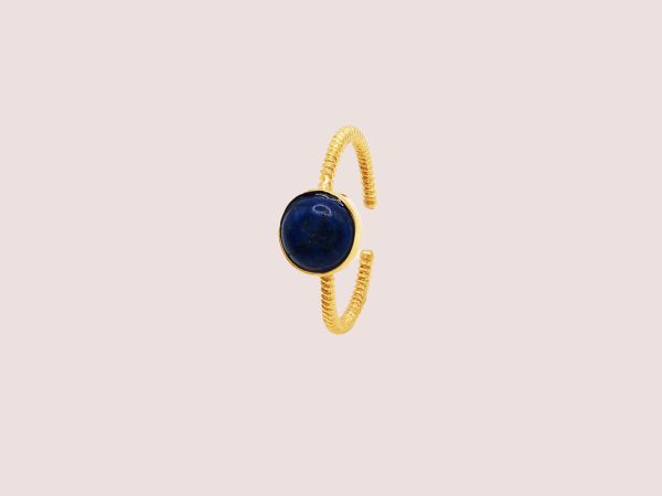 Blue Lazurite Twisted Design Open Ring