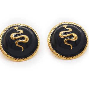 snake charm stud earrings black