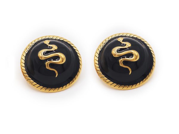 snake charm stud earrings black