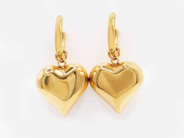 gold large heart earrings front view