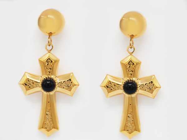 black agate stud cross earrings