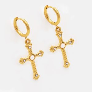 cubic zirconia cross huggie earrings