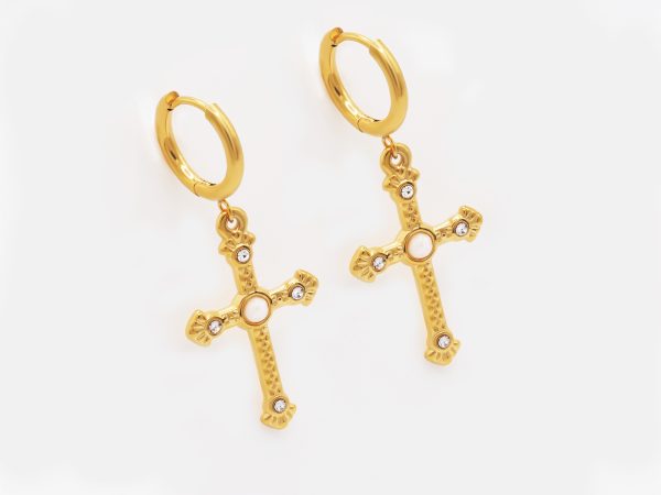 cubic zirconia cross huggie earrings