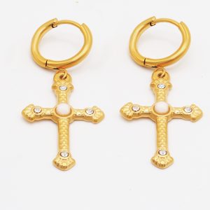 cubic zirconia cross huggie earrings