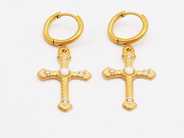 cubic zirconia cross huggie earrings