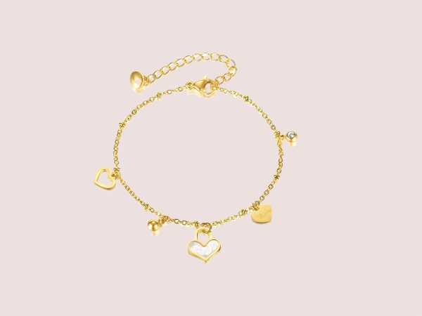 8K Gold Plated Heart Charm Bracelet