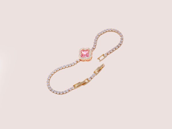 Moissanite Diamond Clover Bracelet gold/pink