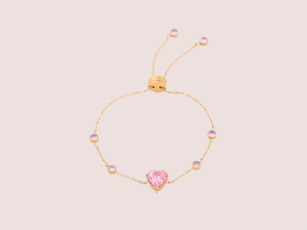 Zircon Heart Adjustable Bracelet pink