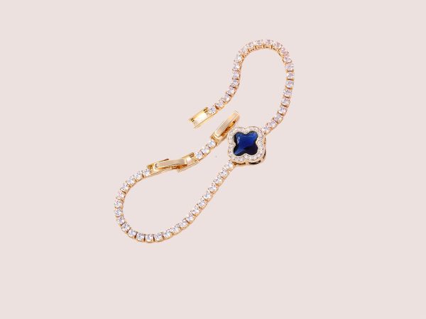 Moissanite Diamond Clover Bracelet gold/blue