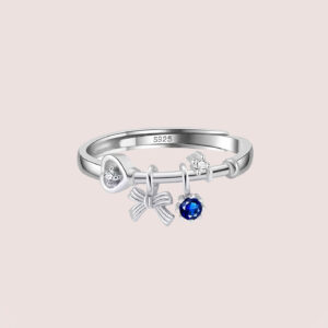 Blue bow silver ring