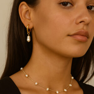 pearl huggie hoop earrings