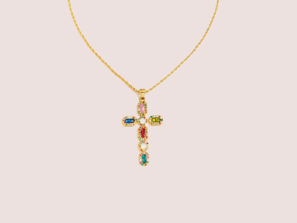 multicoloured cross necklace